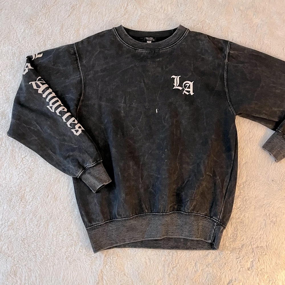 John Galt Black Acid Washed Los Angeles Graphic Sweatshirt